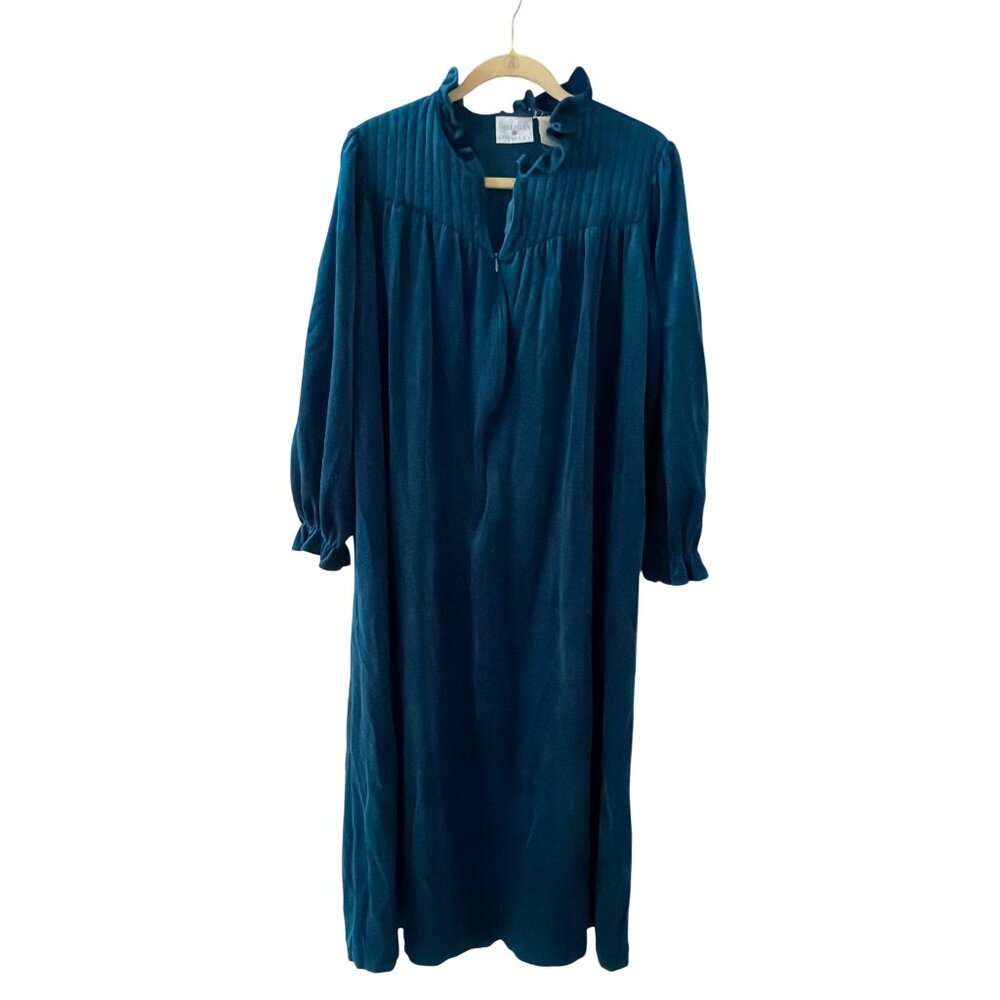 Gilligan & OMalley Teal Long-Sleeve Velour Nightgown Ruffled Collar & Cuffs 16